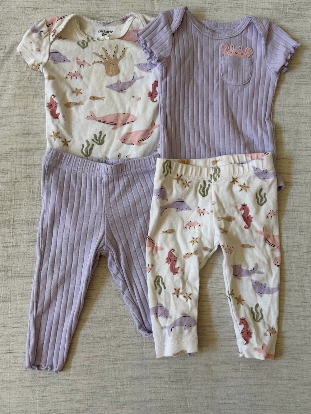 Carter's Lavender & Sea-Creature Print Baby Mix & Match 4 Piece Set